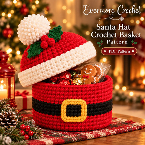 Crochet Santa Gift Basket Pattern PDF – Christmas Treat Basket with Hat Lid