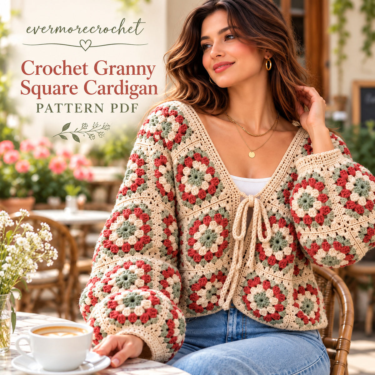 Boho Granny Square Cardigan Crochet Pattern PDF – Vintage Style