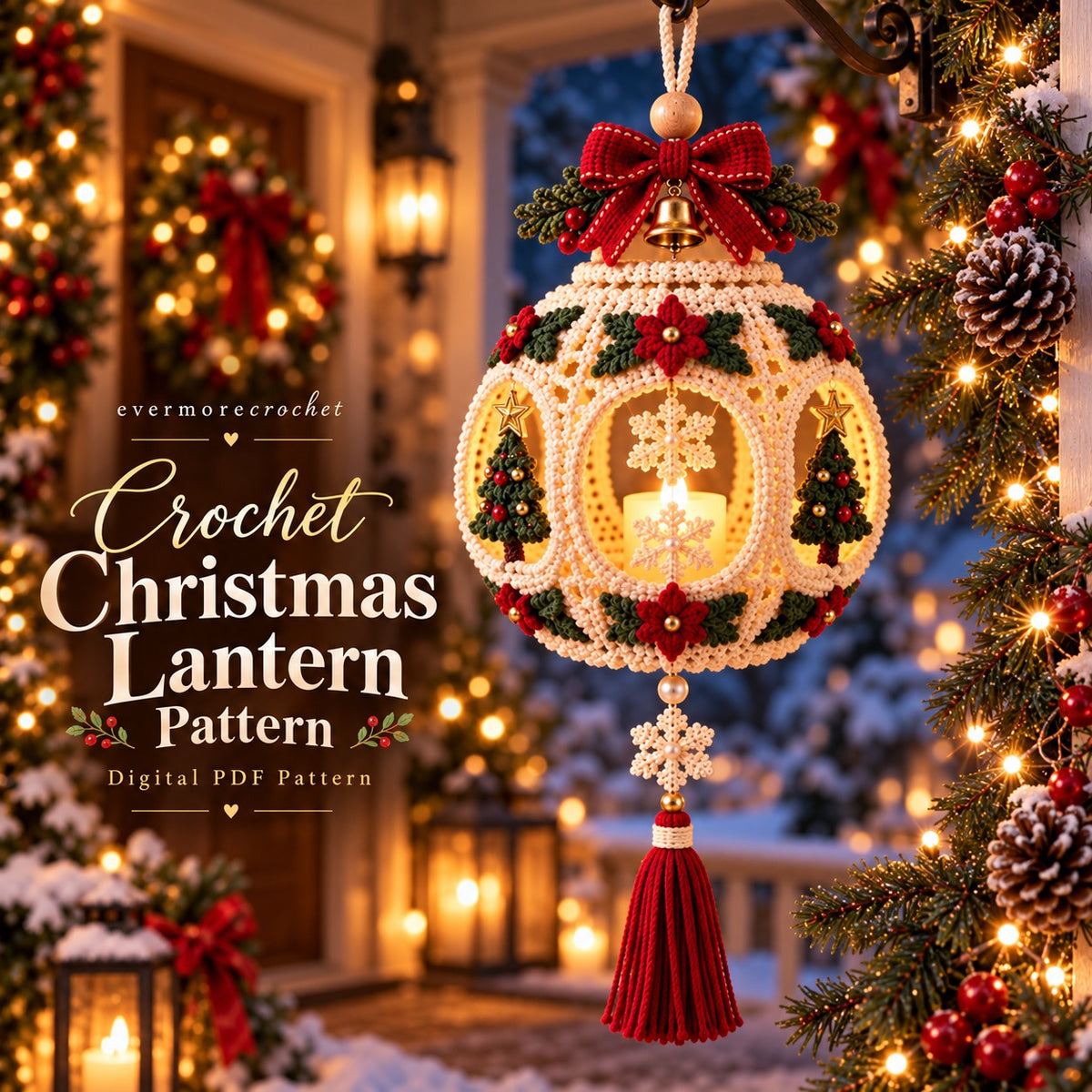 Crochet Christmas Lantern Pattern PDF – Light-Up Hanging Holiday Decor