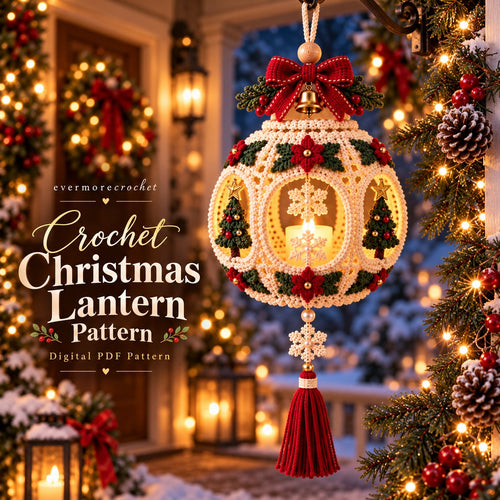 Crochet Christmas Lantern Pattern PDF – Light-Up Hanging Holiday Decor
