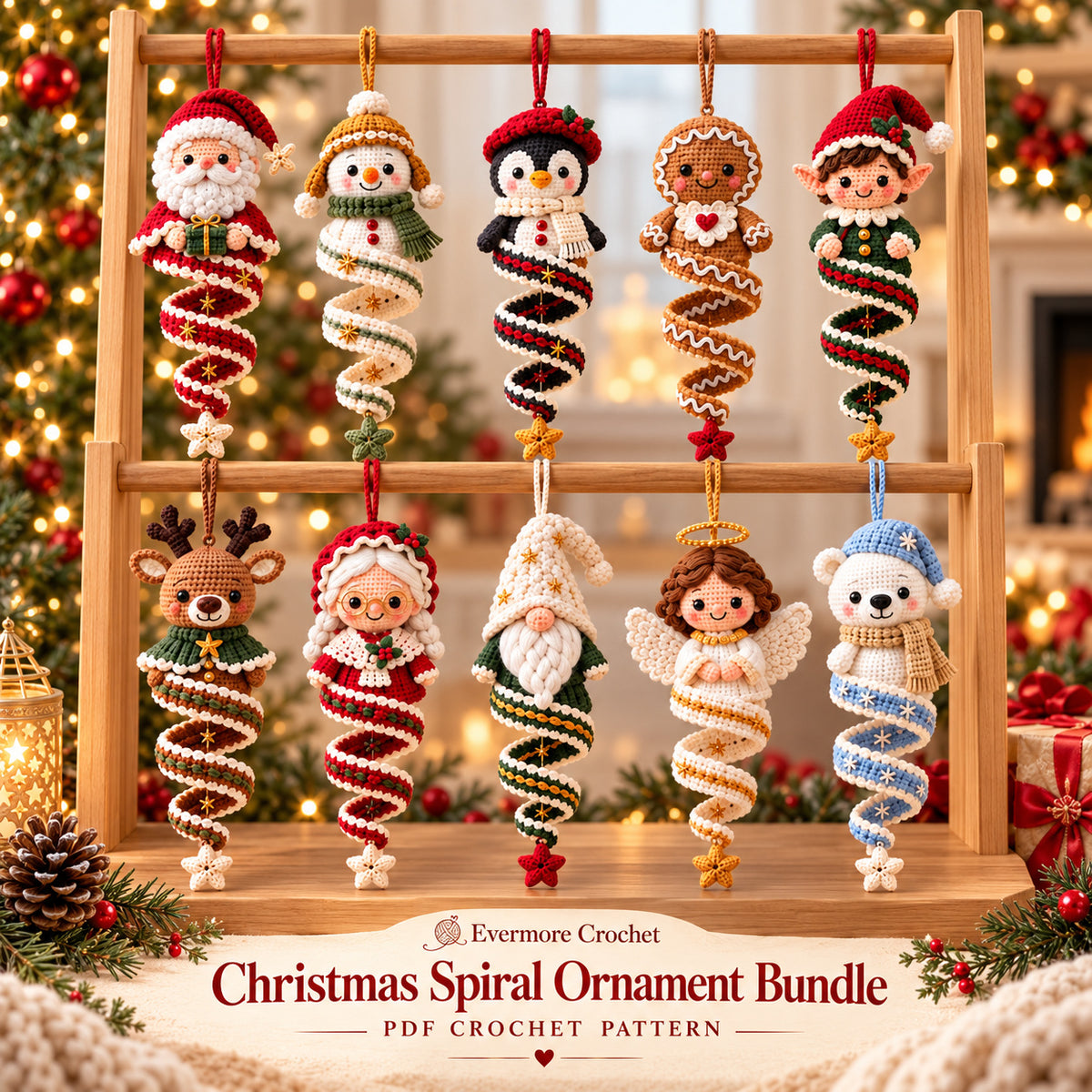 10 Christmas Spiral Ornament Crochet Patterns Bundle PDF – Santa, Snowman & More