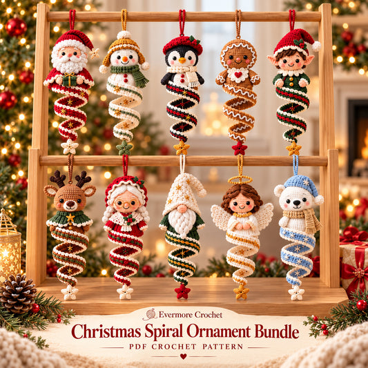 10 Christmas Spiral Ornament Crochet Patterns Bundle PDF – Santa, Snowman & More