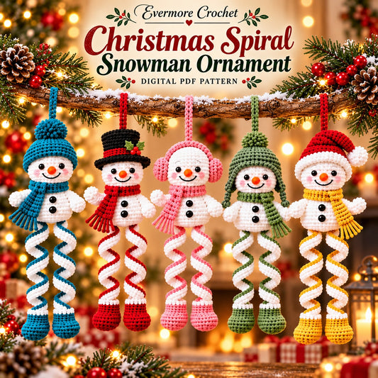 5-in-1 Christmas Spiral Snowman Ornament Crochet Pattern Bundle PDF