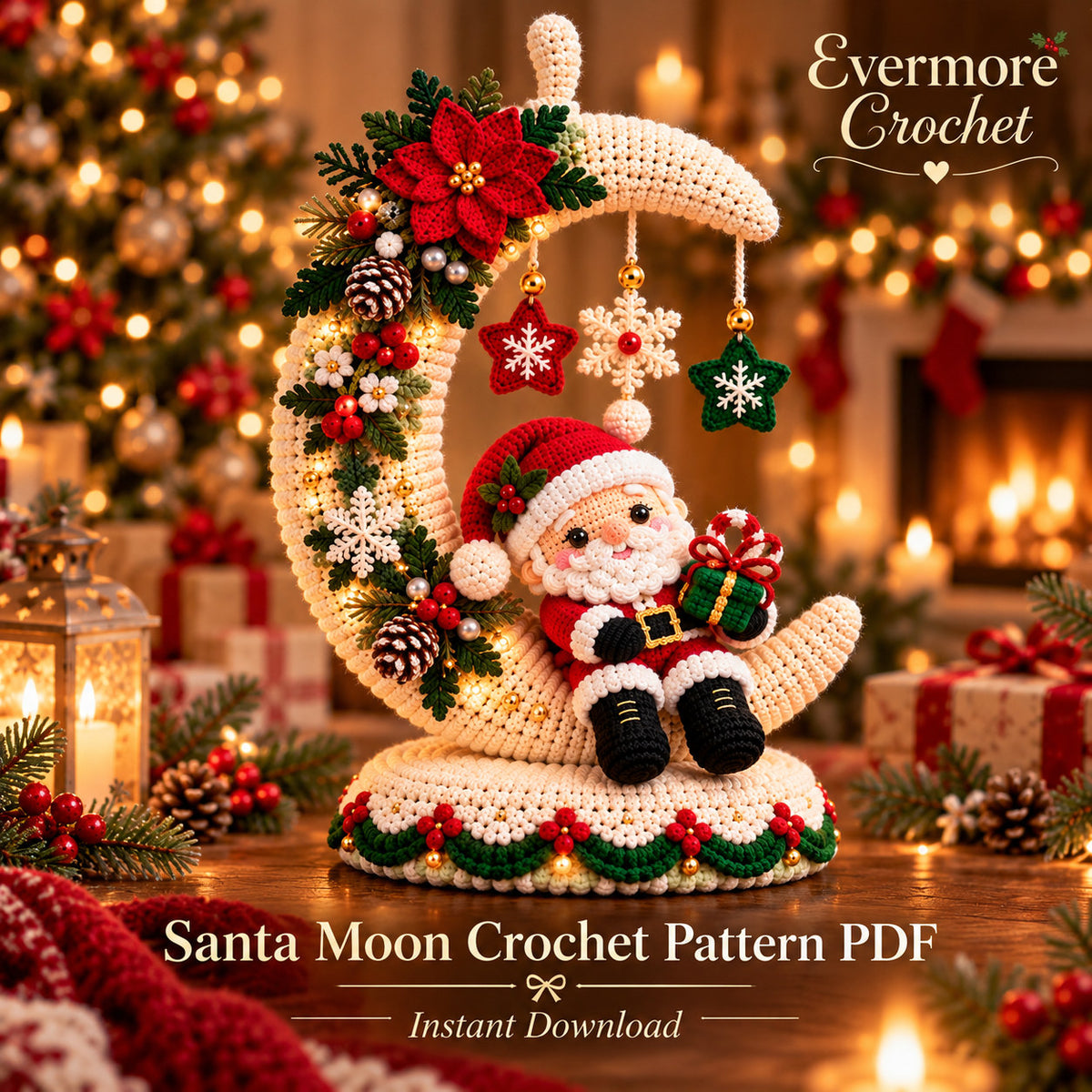 Santa Moon Christmas Centerpiece Crochet Pattern PDF – Holiday Table Decor