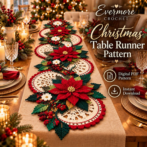 Christmas Poinsettia Table Runner Crochet Pattern PDF – 3D Floral Centerpiece