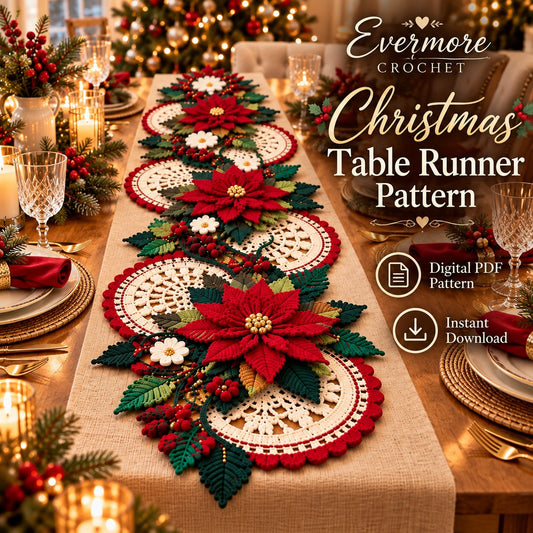 Christmas Poinsettia Table Runner Crochet Pattern PDF – 3D Floral Centerpiece