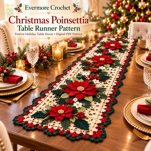 Crochet Poinsettia Table Runner Pattern – Dimensional Christmas Floral PDF