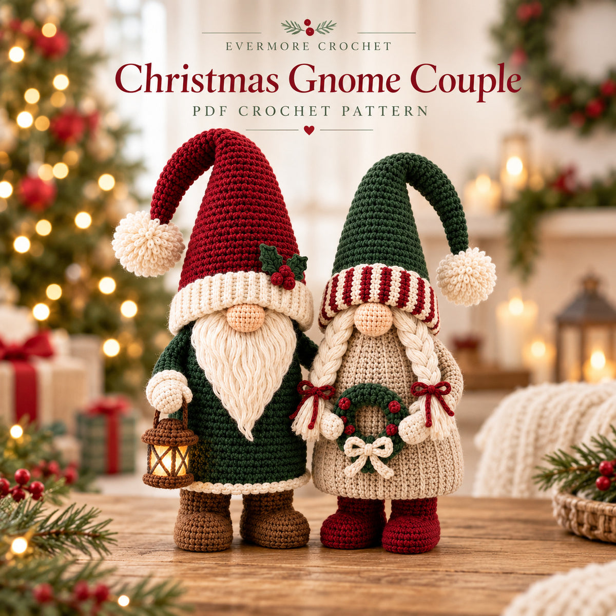 Winter Gnome Couple Crochet Pattern PDF – Scandinavian Christmas Amigurumi