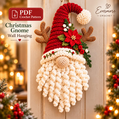 Christmas Reindeer Gnome Crochet Pattern PDF – Santa Hat Door Hanger