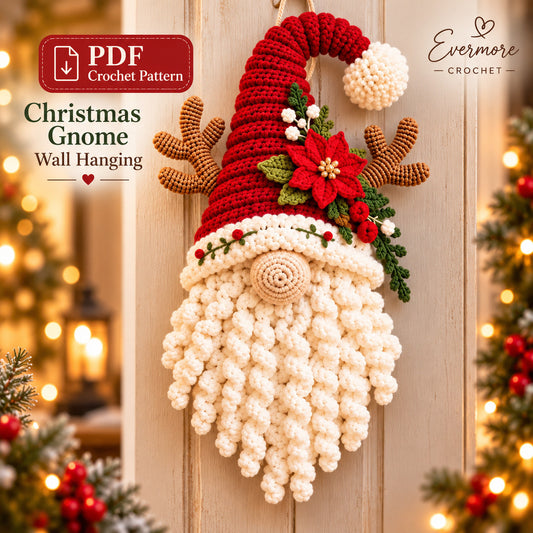 Christmas Reindeer Gnome Crochet Pattern PDF – Santa Hat Door Hanger