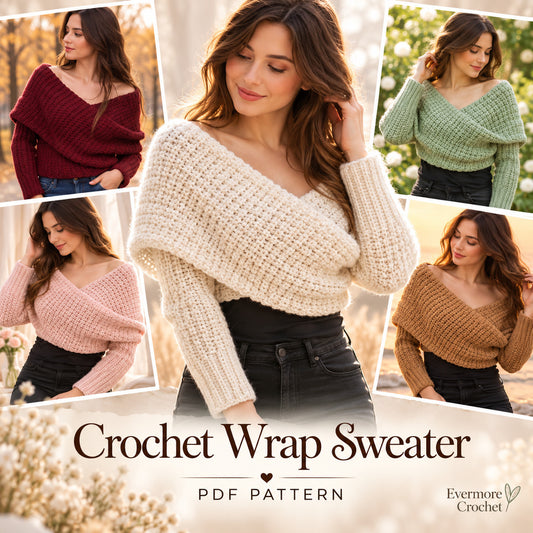Sweater Scarf Crochet Pattern PDF – Beginner Wrap Shawl S/M–3XL