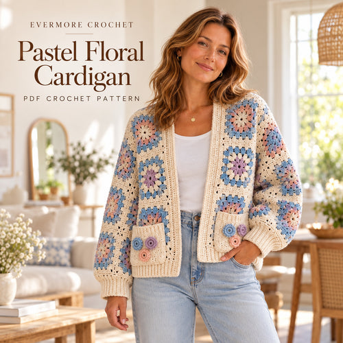 Floral Granny Square Cardigan Crochet Pattern PDF – Boho Pocket Sweater