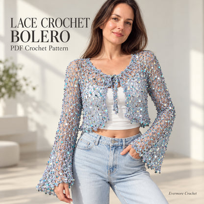 Angel Cardigan Crochet Pattern PDF – Made-to-Measure Sequin Mesh Tie Front