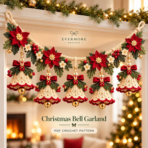 Christmas Bell Garland Crochet Pattern PDF – Poinsettia Holiday Decor