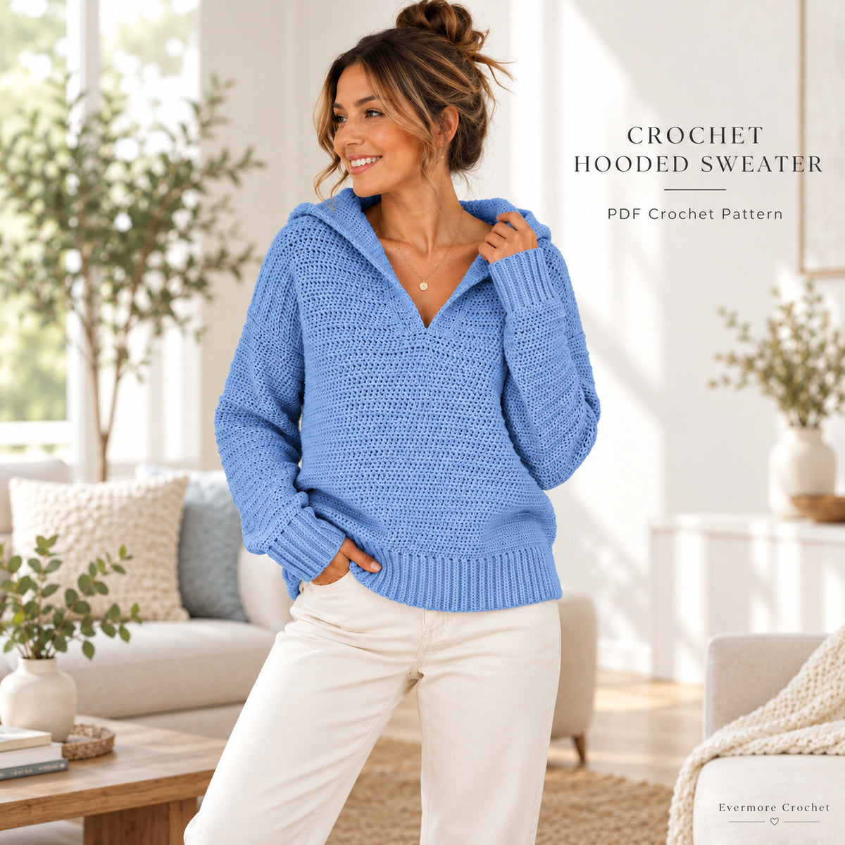 Oversized Hooded Crochet Sweater Pattern PDF – Beginner Friendly XS–5XL