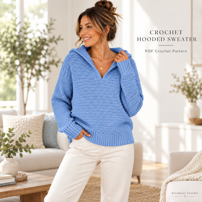 Oversized Hooded Crochet Sweater Pattern PDF – Beginner Friendly XS–5XL