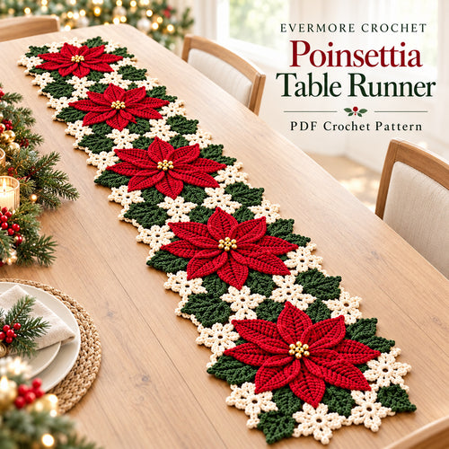 Poinsettia Table Runner Crochet Pattern PDF – Christmas Floral Table Decor