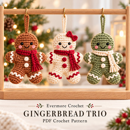 Gingerbread Ornament Crochet Pattern PDF – Scarf, Bow & 3 Colorways