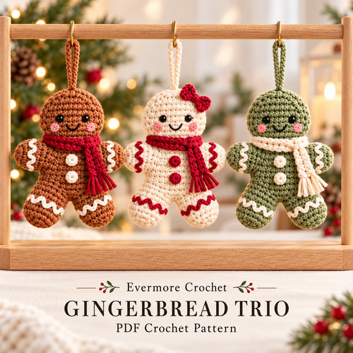 Gingerbread Ornament Crochet Pattern PDF – Scarf, Bow & 3 Colorways