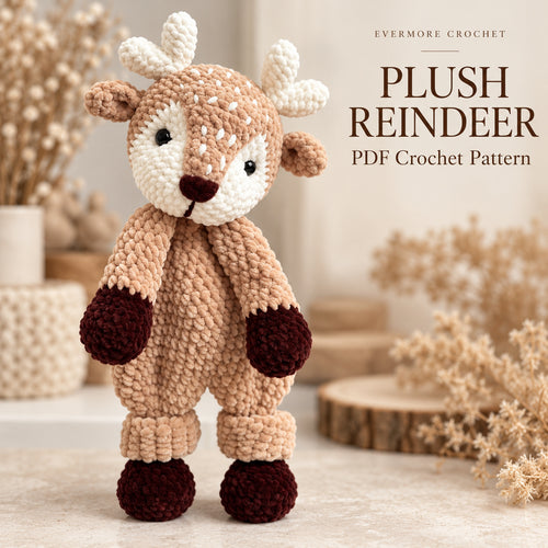 Reindeer Crochet Pattern PDF – Plush Low-Sew Amigurumi Deer Toy