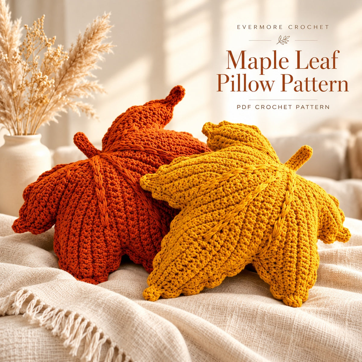 Maple Leaf Pillow Crochet Pattern PDF – Beginner Fall Home Decor