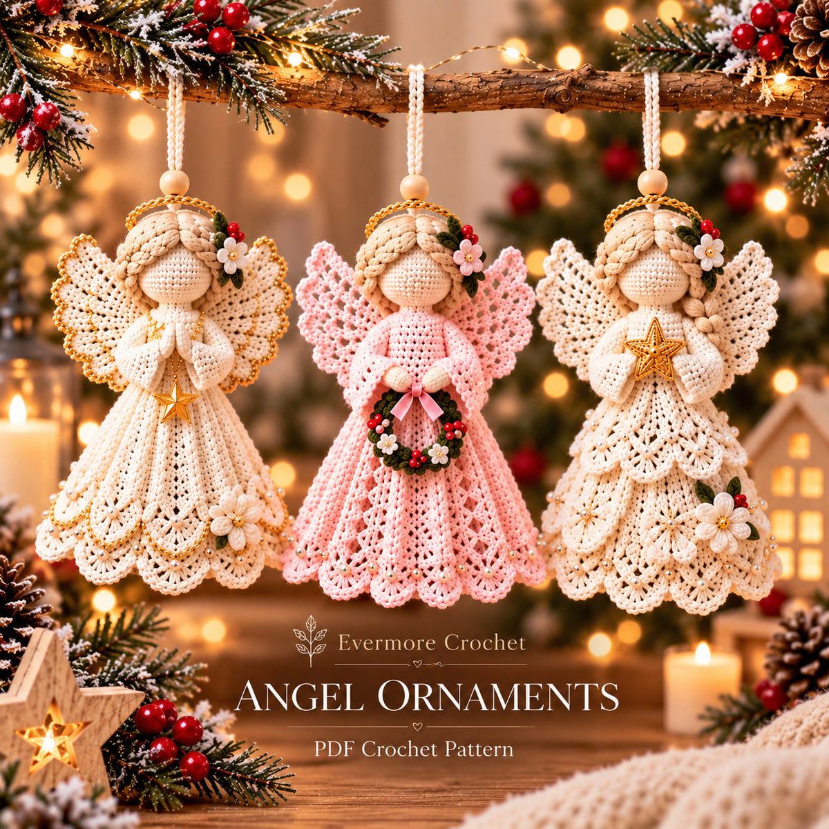 3 Christmas Angel Ornament Crochet Patterns PDF – Heirloom Lace Tree Decor