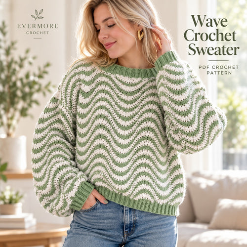 Wavy Striped Sweater Crochet Pattern PDF – Oversized Women’s Pullover