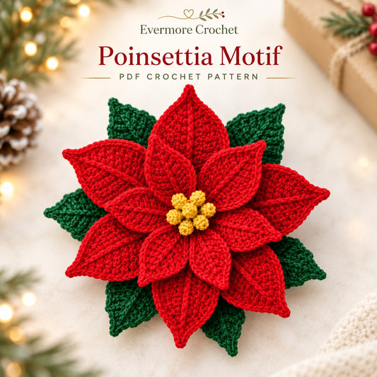 Layered Poinsettia Crochet Pattern PDF – Red Christmas Flower Decor