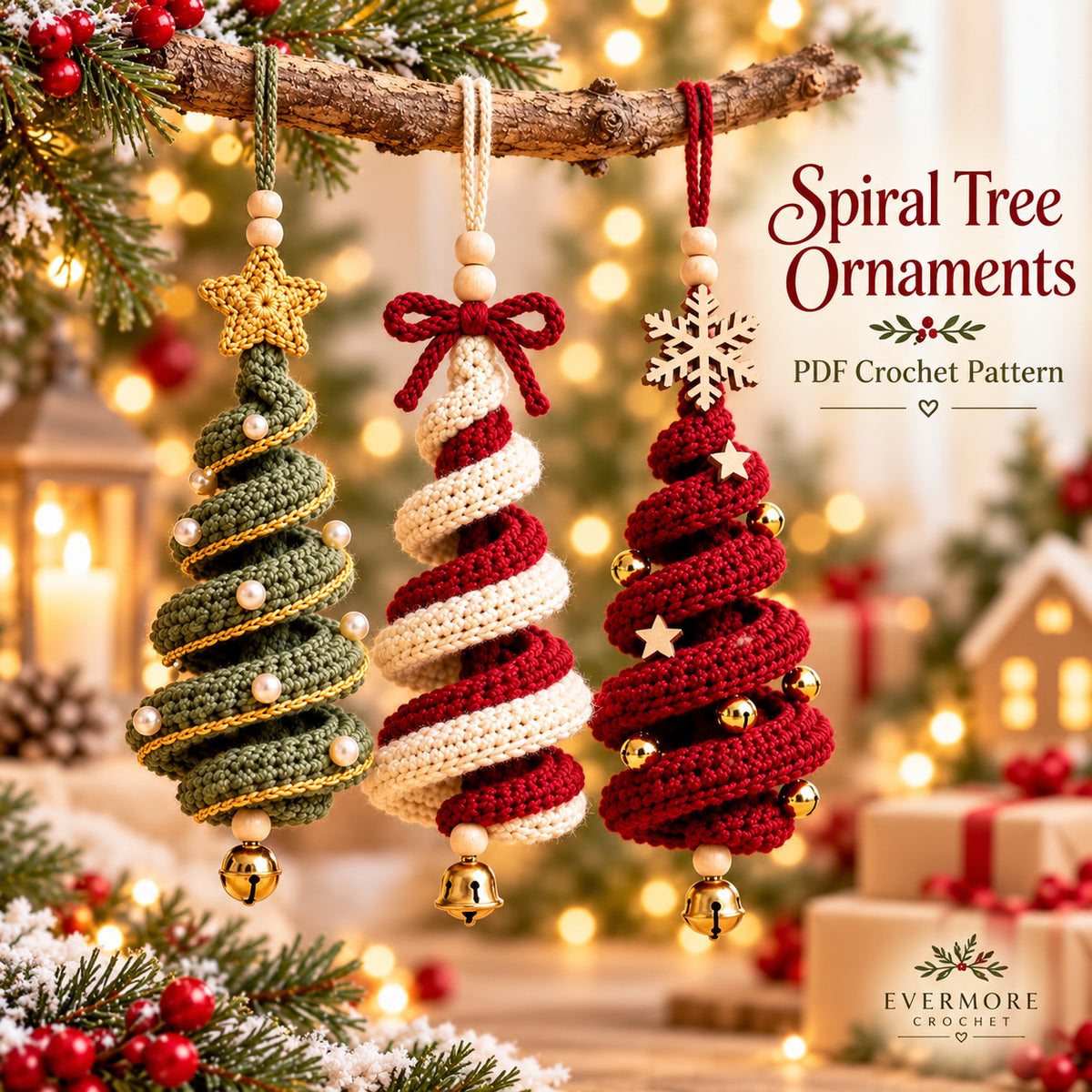 Spiral Christmas Tree Ornament Crochet Pattern PDF – Holiday Hanging Decor