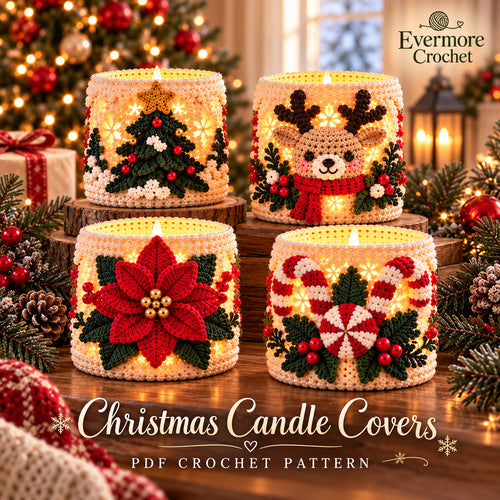 4 Christmas Luminary Crochet Patterns Bundle PDF – Reindeer, Tree, Poinsettia & Peppermint