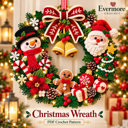 Christmas Wreath Crochet Pattern PDF – Santa, Snowman, Gingerbread & Poinsettia