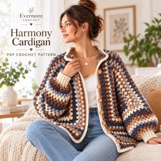Granny Square Cardigan Crochet Pattern PDF – Oversized Boho Sweater XS–XXL