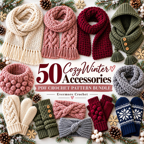 50 Winter Accessories Crochet Patterns Bundle PDF – Scarves, Mittens, Cowls & More