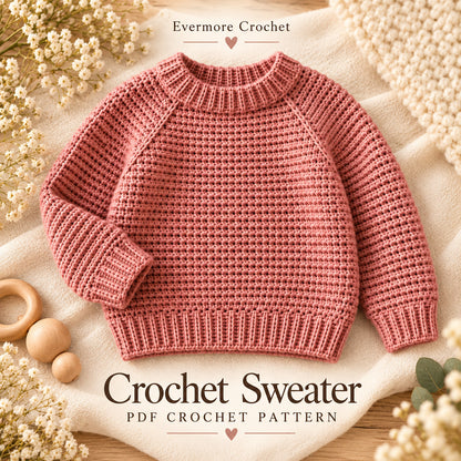 Kids Seamless Raglan Sweater Crochet Pattern PDF – Sizes 1–10 Years