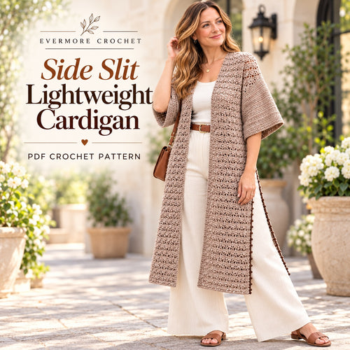 Long Lace Cardigan Crochet Pattern PDF – Open Front Cardigan with Side Slits