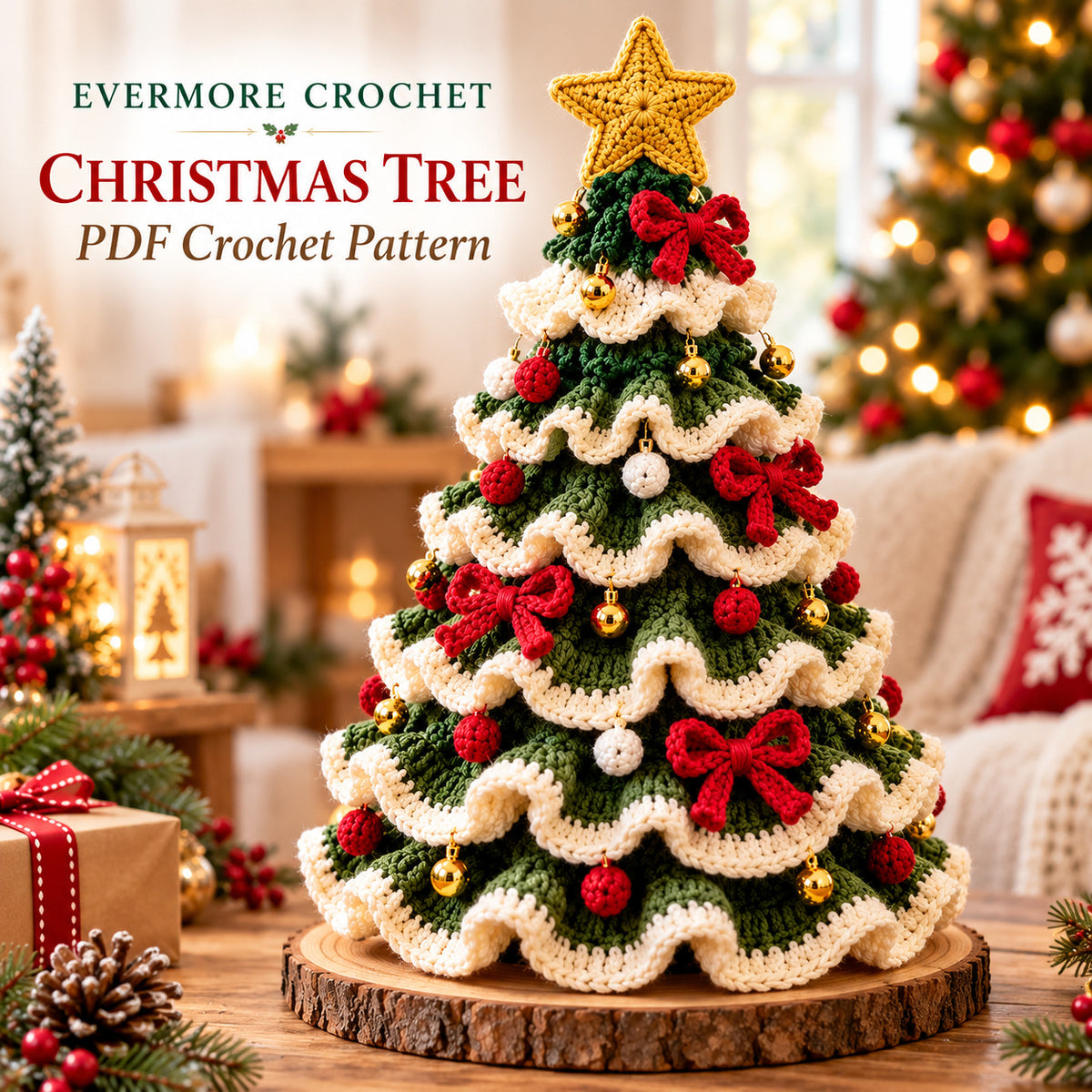Ruffled Christmas Tree Crochet Pattern PDF – Holiday Table & Mantel Decor