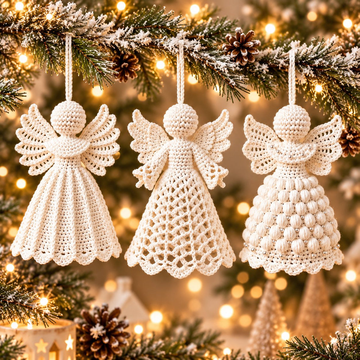 3 Christmas Angel Ornament Crochet Patterns PDF – Scallop, Lace & Puff Designs