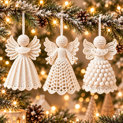 3 Christmas Angel Ornament Crochet Patterns PDF – Scallop, Lace & Puff Designs