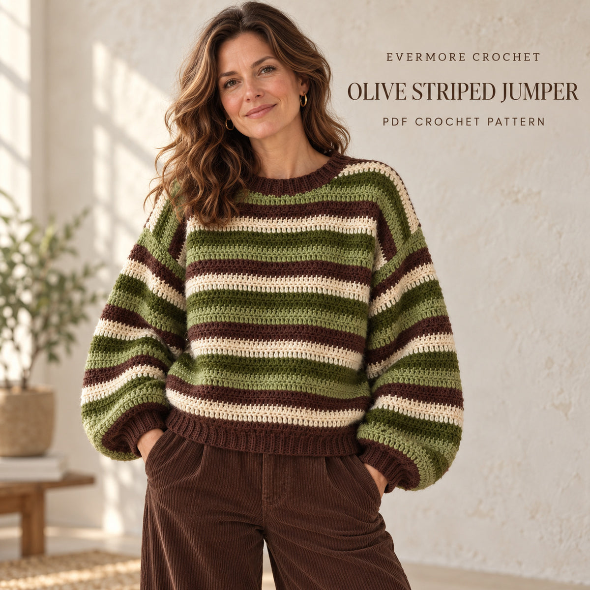 Striped Crochet Sweater Pattern PDF – Custom Size Jumper + Video Tutorial