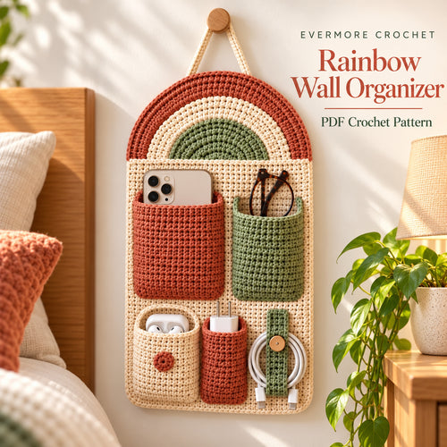 Crochet Wall Organizer Pattern PDF – 5 Pocket Bedside Storage