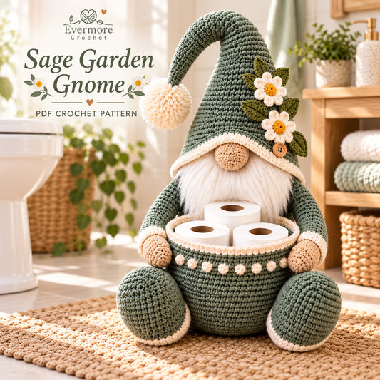 Gnome Toilet Paper Holder Crochet Pattern PDF – Bathroom Storage Basket