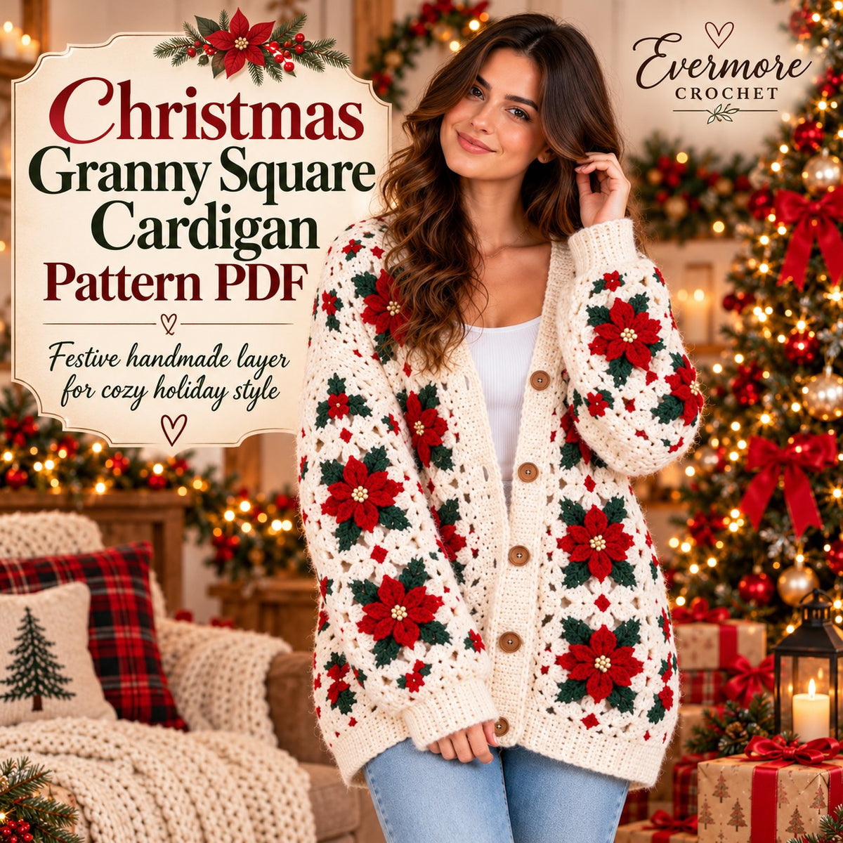 Christmas Crochet Cardigan Pattern PDF – Granny Square Holiday Sweater
