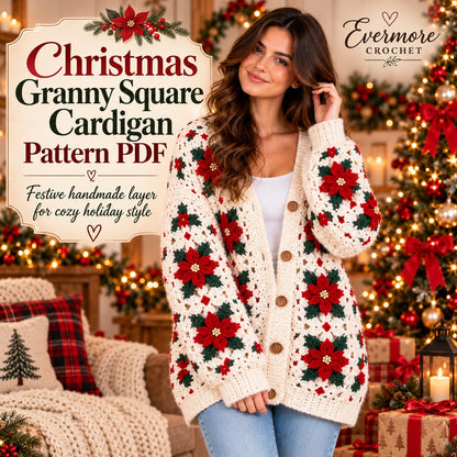 Christmas Crochet Cardigan Pattern PDF – Granny Square Holiday Sweater