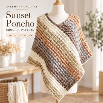 Sunset Poncho Crochet Pattern PDF, Asymmetrical V-Neck Crochet Poncho
