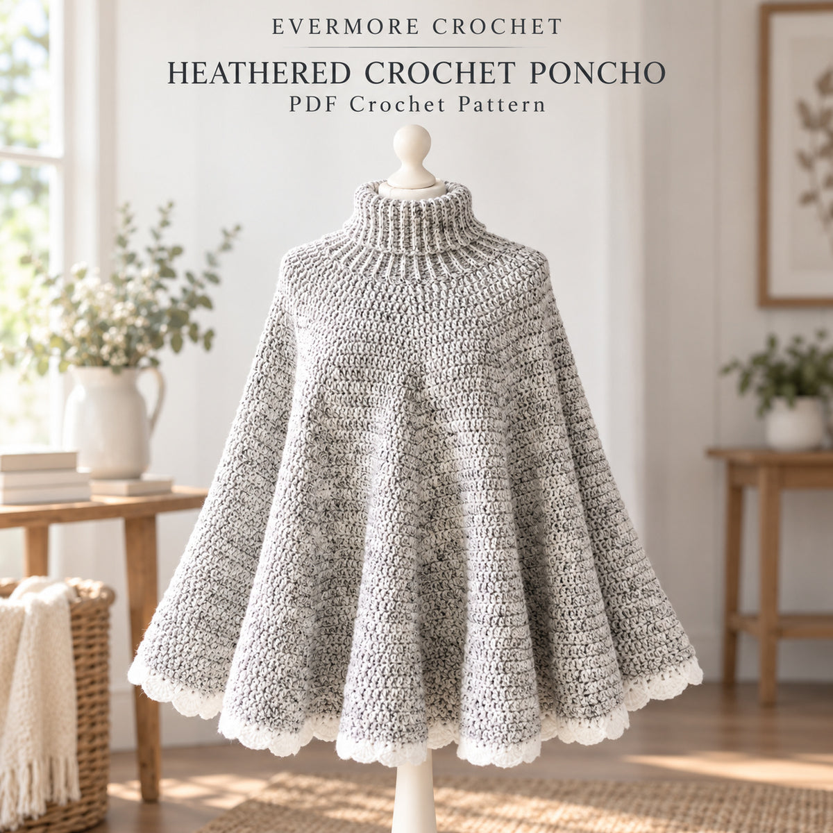 Roll Neck Poncho Crochet Pattern PDF – Beginner Top-Down No-Sew Design