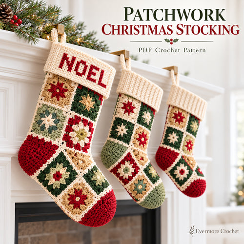 Personalized Granny Square Christmas Stocking Crochet Pattern PDF – 3 Sizes + A–Z Charts