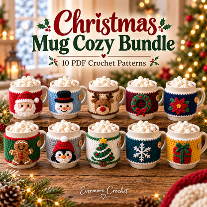 10 Christmas Mug Cozy Crochet Patterns Bundle PDF – Beginner Holiday Cup Covers