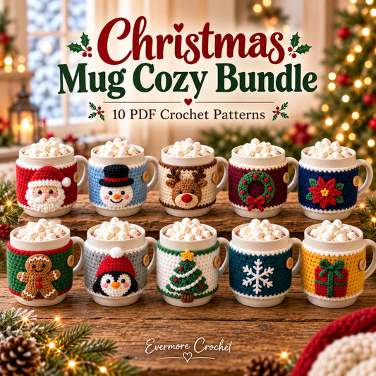 10 Christmas Mug Cozy Crochet Patterns Bundle PDF – Beginner Holiday Cup Covers