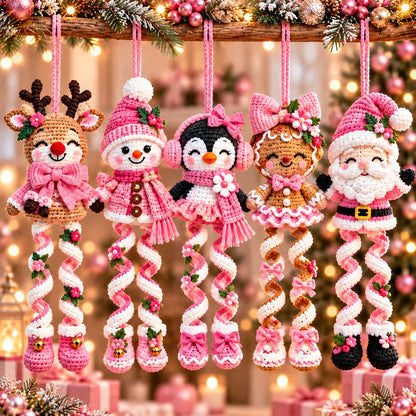 5 Christmas Spiral Ornament Crochet Patterns Bundle PDF – Reindeer, Snowman, Penguin, Gingerbread & Santa