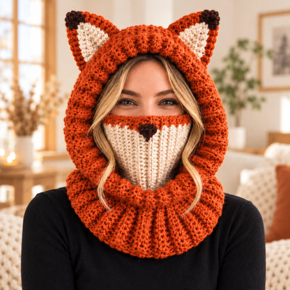 Fox Hooded Cowl Crochet Pattern PDF – Chunky Fox Ear Balaclava, Adult Size